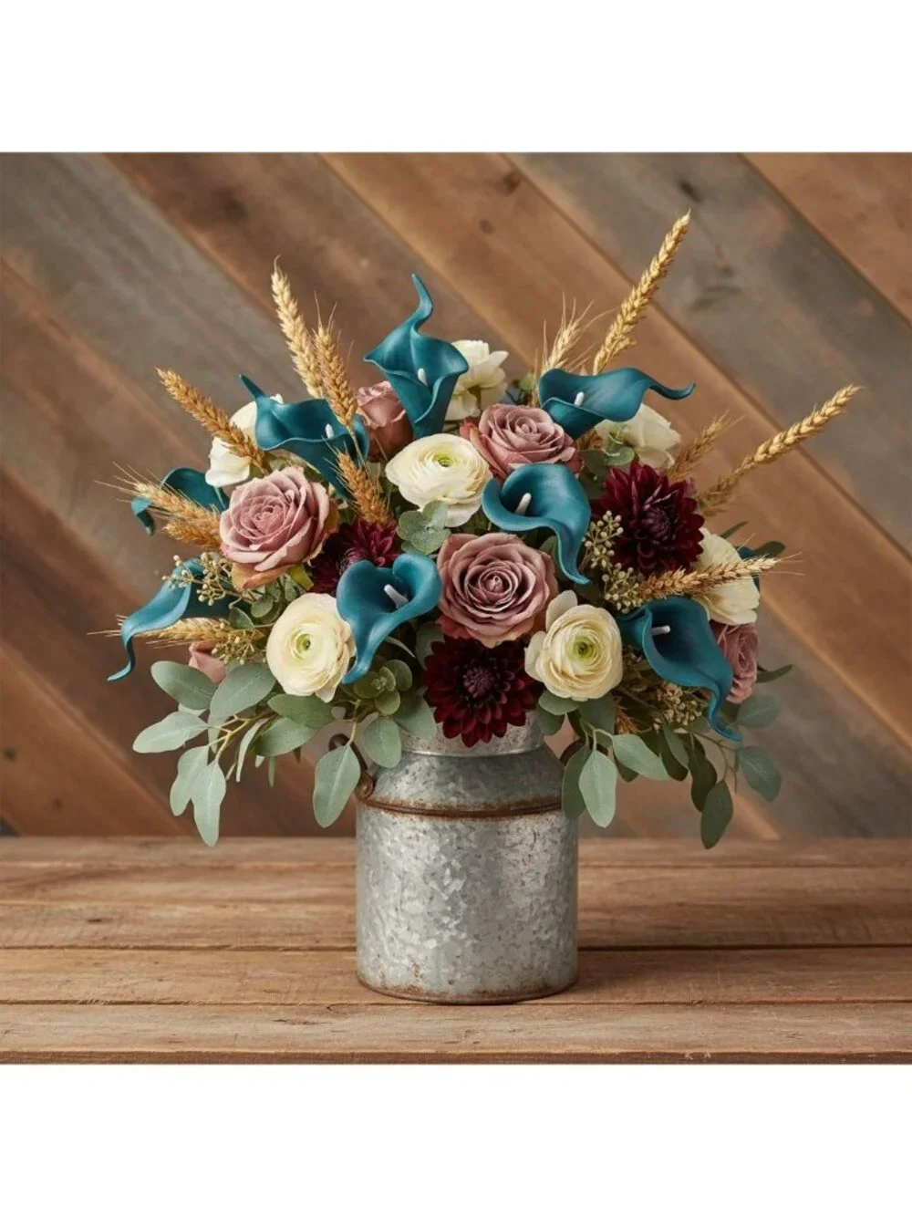 Teal Calla Lily Stems Faux Floral Bouquet Peacock Blue Flowers 5 Stem Bunch Mode